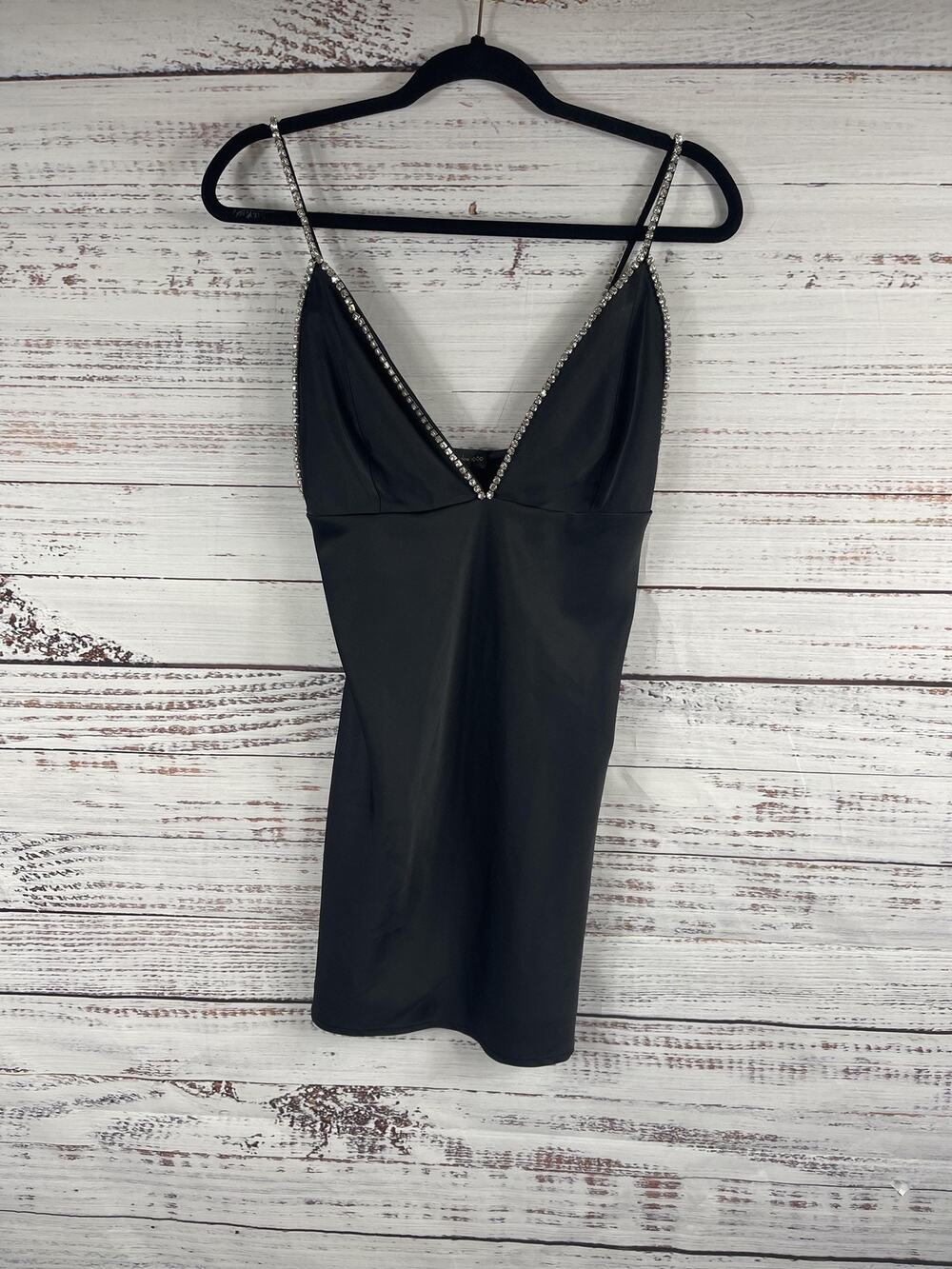 House of Harlow 1960 Dress Women's 2 Black Rhinestone Strap V Neck Mini Cocktail